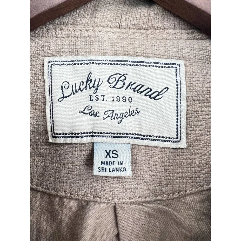 LUCKY BRAND tie waist button up taupe gray waterfall collar brown jacket size XS - Picture 3 of 9